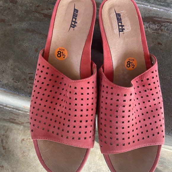 Earth Coral Suede Perforated Slide Mules - Picture 5 of 6